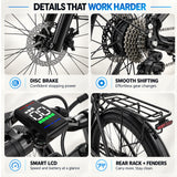 SUNNIGOO M1 details that work harder – disc brake, smooth shifting, smart LCD and rear rack with fenders