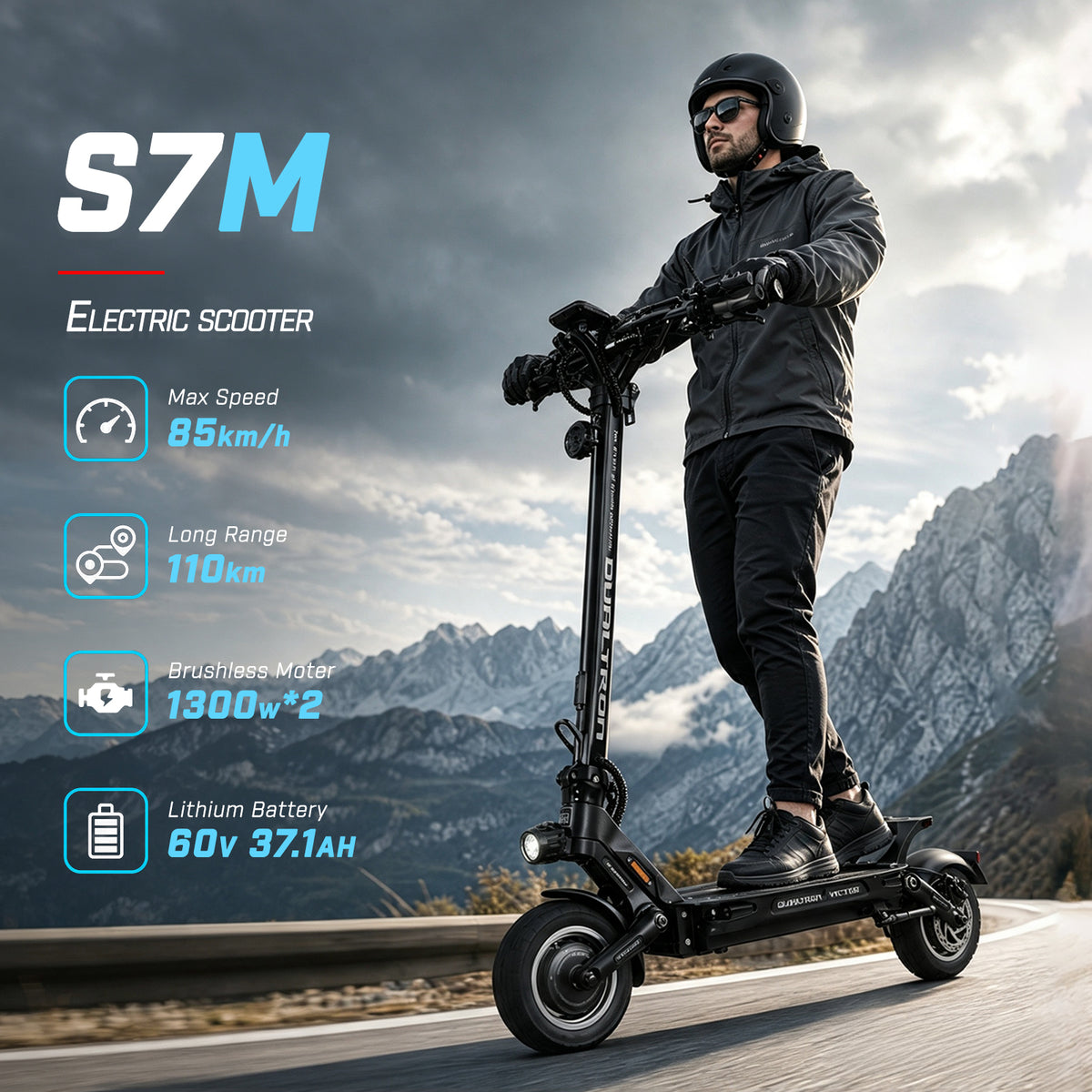 SUNNIGOO D7 Dual Motor Electric Scooter for Adults | 60V 37.1Ah, 1300W×2, 110 km Range, 10" Tubeless Tires, Hydraulic Brakes