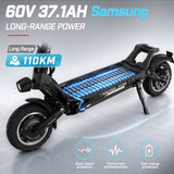 SUNNIGOO D7 Dual Motor Electric Scooter for Adults | 60V 37.1Ah, 1300W×2, 110 km Range, 10" Tubeless Tires, Hydraulic Brakes