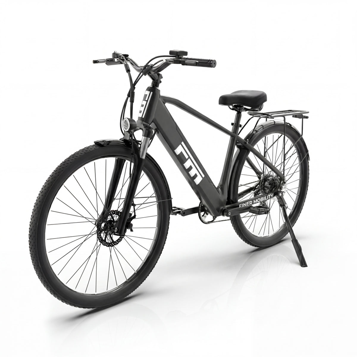 SUNNIGOO M1 electric city bike for adults in matte black, side view – 27.5 inch wheels and suspension fork