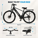 SUNNIGOO M1 electric bike dimensions – 70.47 in long, 26.77 in handlebar width, adjustable saddle, 44.02 in seat height