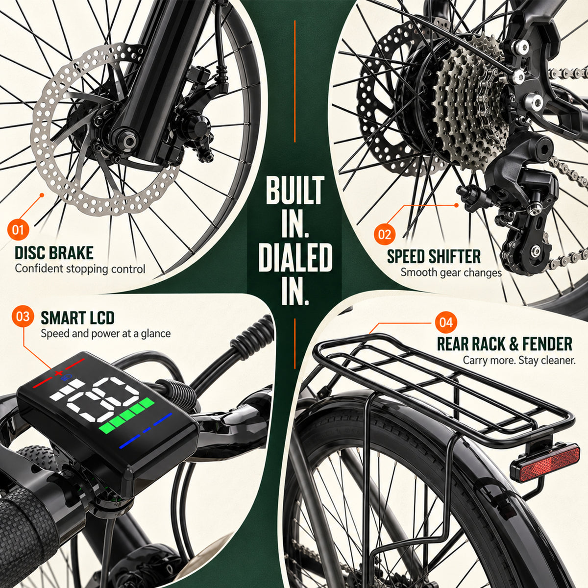 SUNNIGOO M2 PLUS built-in and dialed in – disc brake, speed shifter, smart LCD and rear rack with fenders