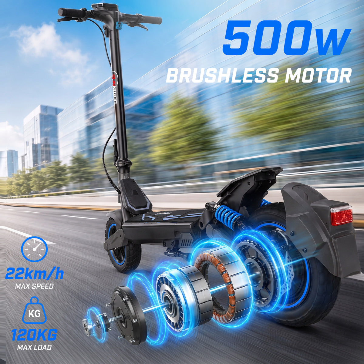 SUNNIGOO G7 ABE 500W brushless hub motor cutaway with 22 km/h and 60km range ratings
