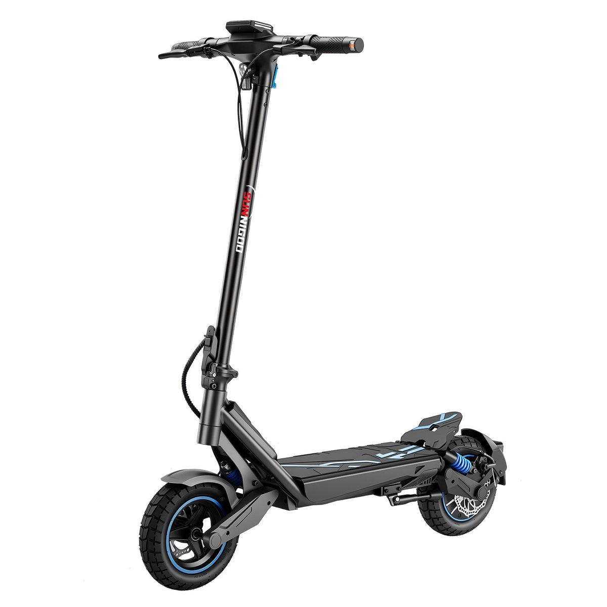 SUNNIGOO G7 ABE 500W folding electric scooter for adults - side view, black and blue, 10 inch tubeless tires